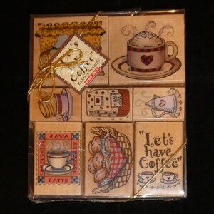 Hero Arts Let’s Have Coffee Rubber Stamp Set (8) Wood Mounted – NEW - Sealed